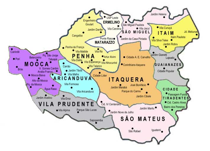 Mapa da Zona Leste de São Paulo